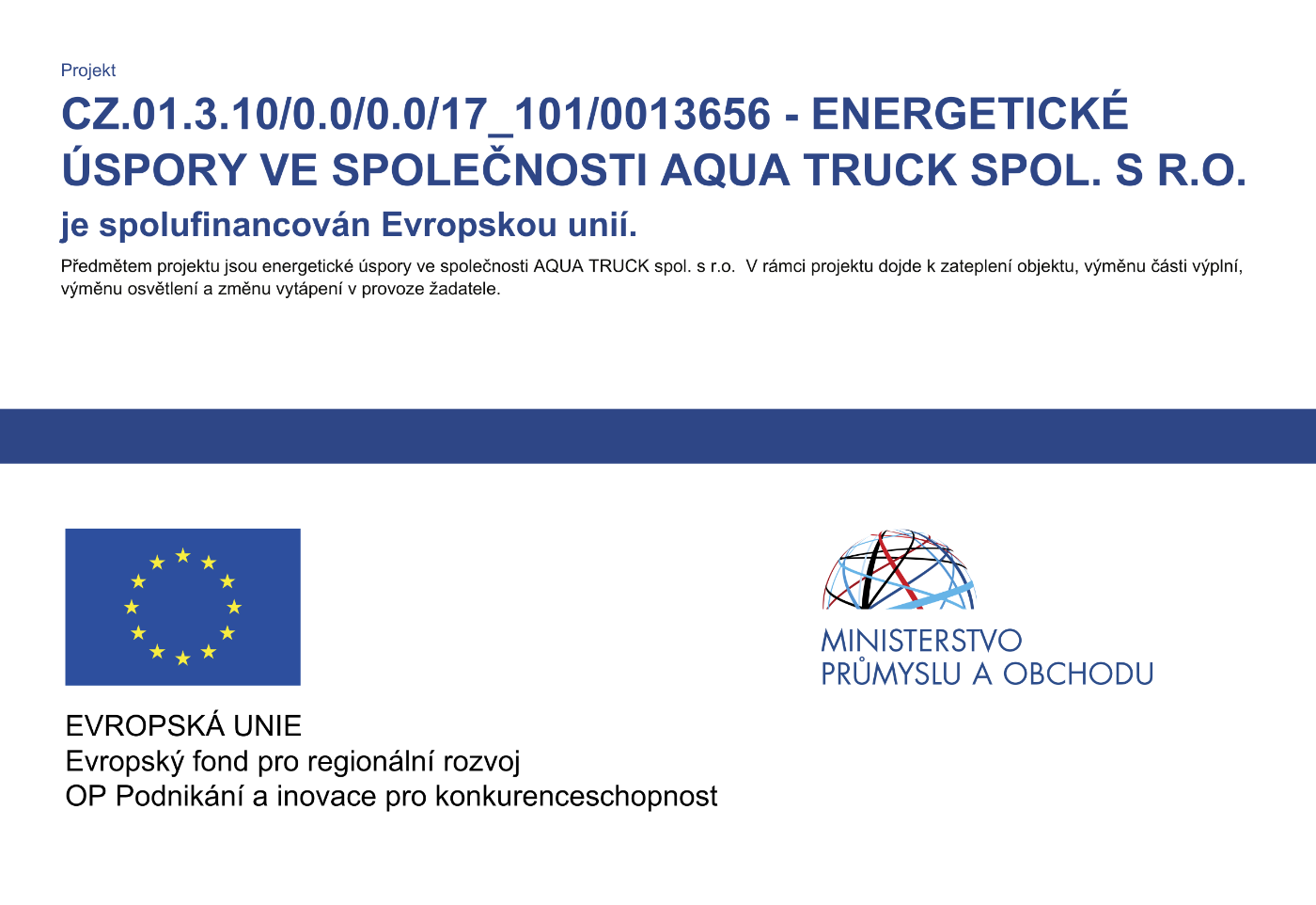 Energetické úspory ve společnosti Aquatruck spol. s r.o.